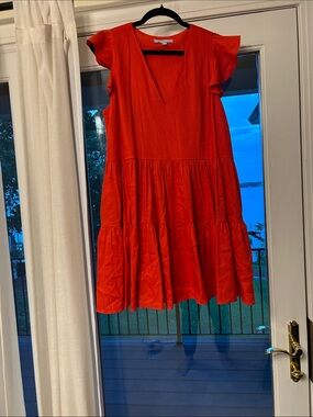 Red Tiered Flutter-Sleeve Dress